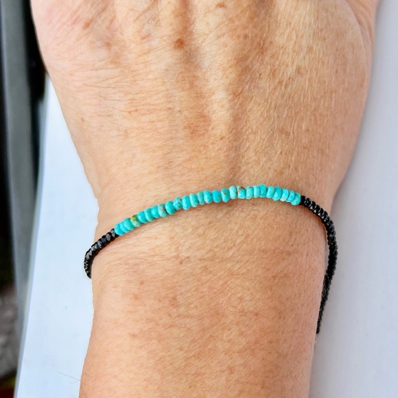 Natural Earth Mined Spinel and Rare Arizona Turquoise Bracelet 14k White Gold - Picture 4 of 6